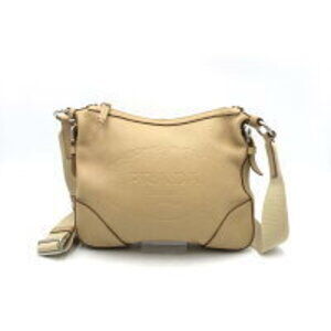 Prada leather canvas beige bag Logo shoulder Jacquard